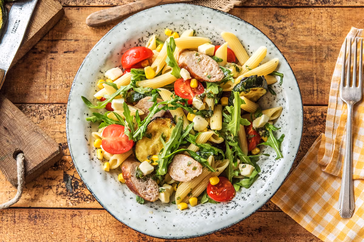 Penne with Sausage, Corn, and Zucchini