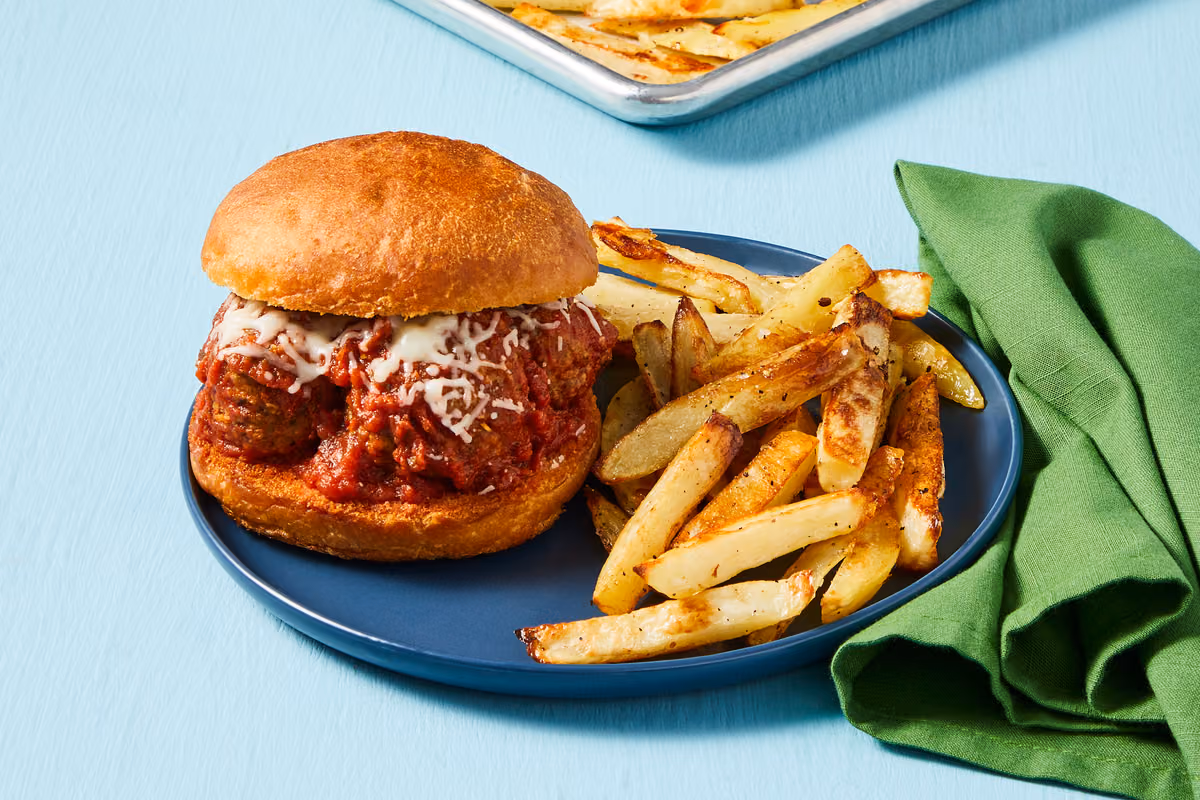 Pizza Parlor Meatball Sandwiches: Garlic Butter Buns & Oven Fries
