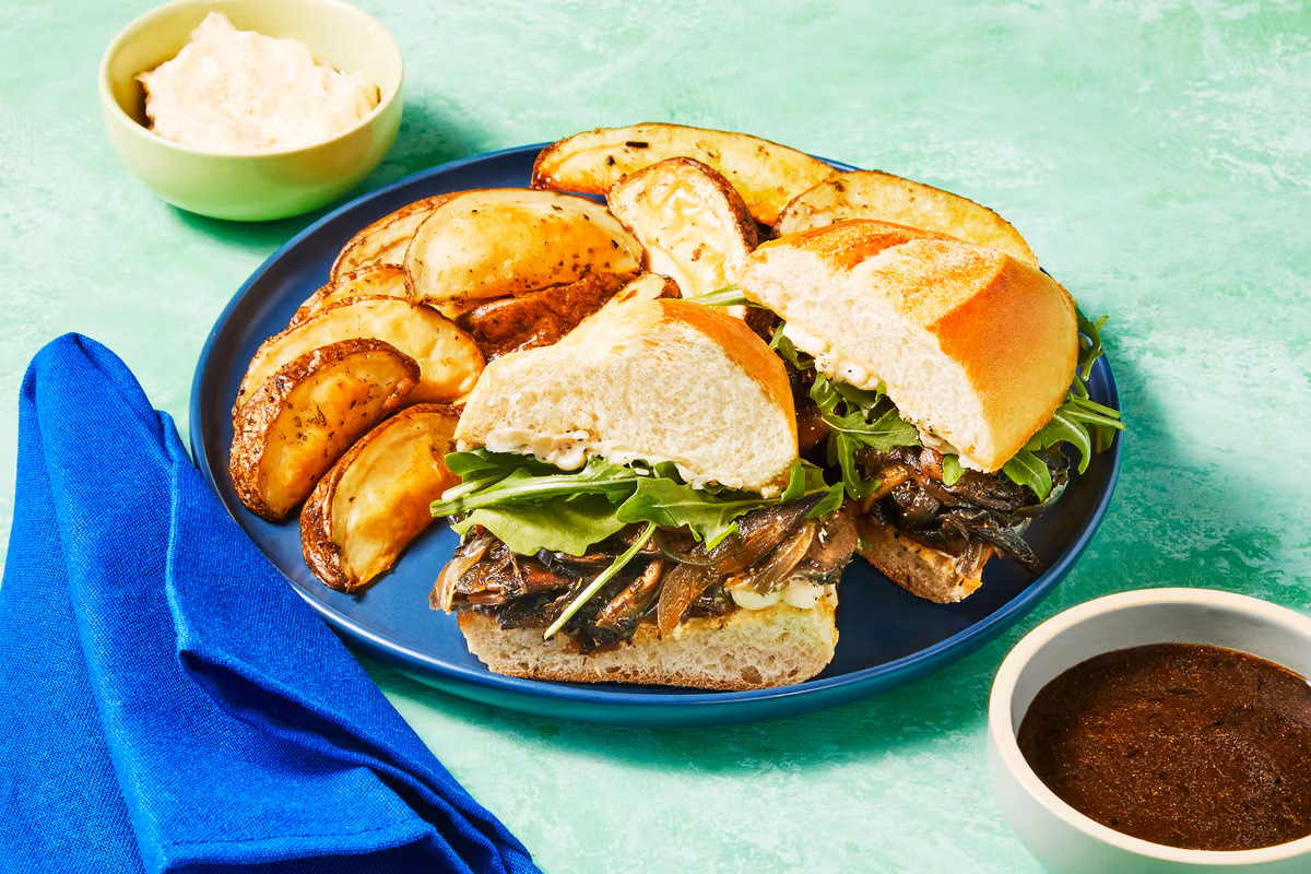 Vegan Mushroom French Dip Sandwiches