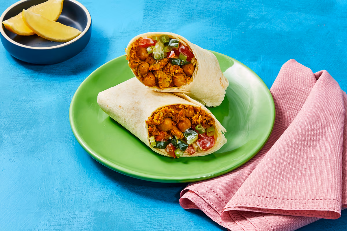 One-Pan Pulled Pork & Chickpea Wraps