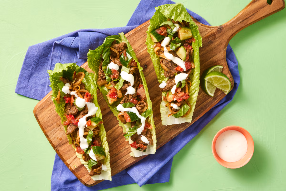 One-Pan Steak & Onion Lettuce Wraps
