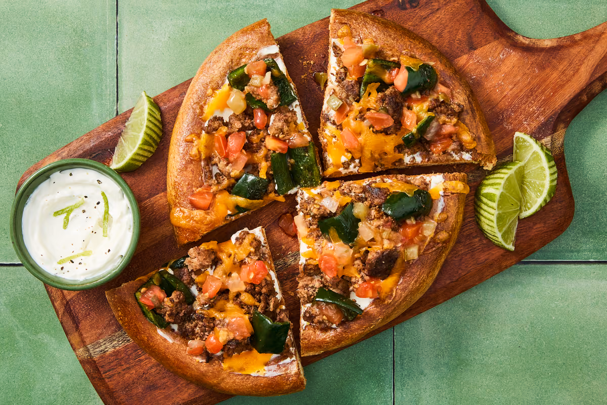 Tex-Mex Beef & Green Pepper Pizzas with Cheddar