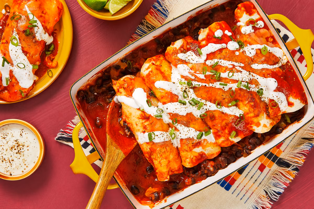 Black Bean Enchiladas Rojas with Lime Crema