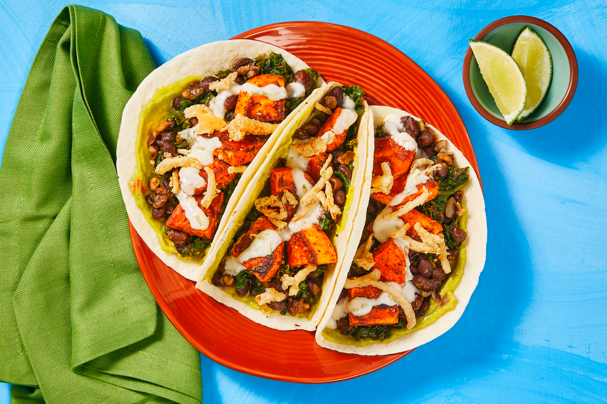 Vegan Sweet Potato, Black Bean & Kale Tacos