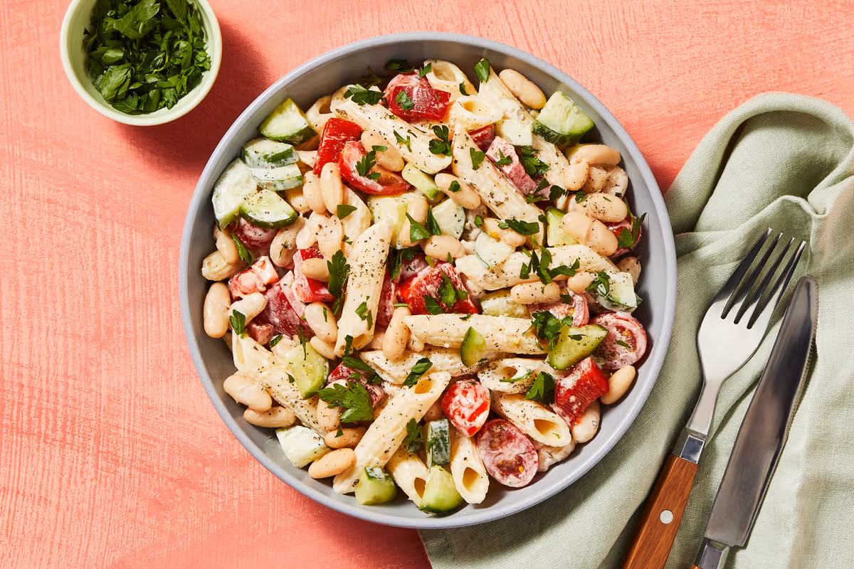 Vegan Greek-Style Pasta & Bean Salad