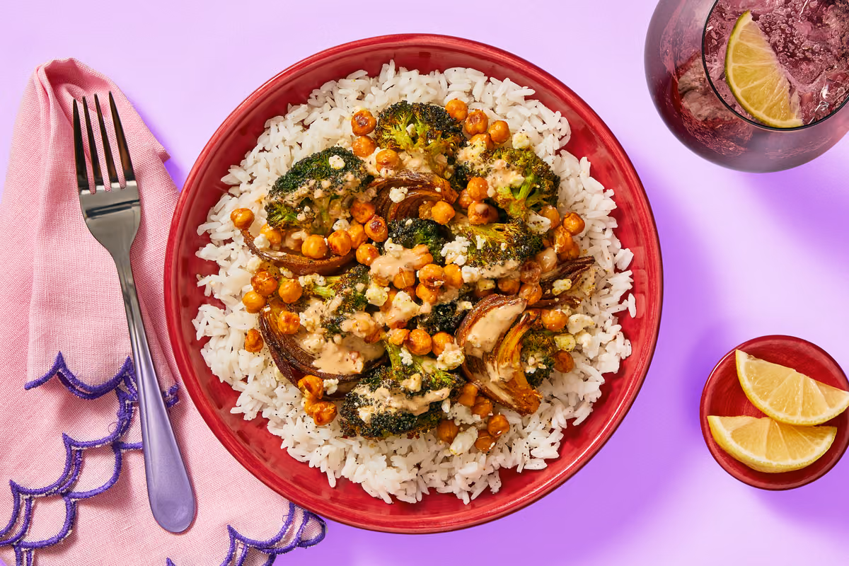 Spiced Lemon-Feta Chickpea Rice Bowls