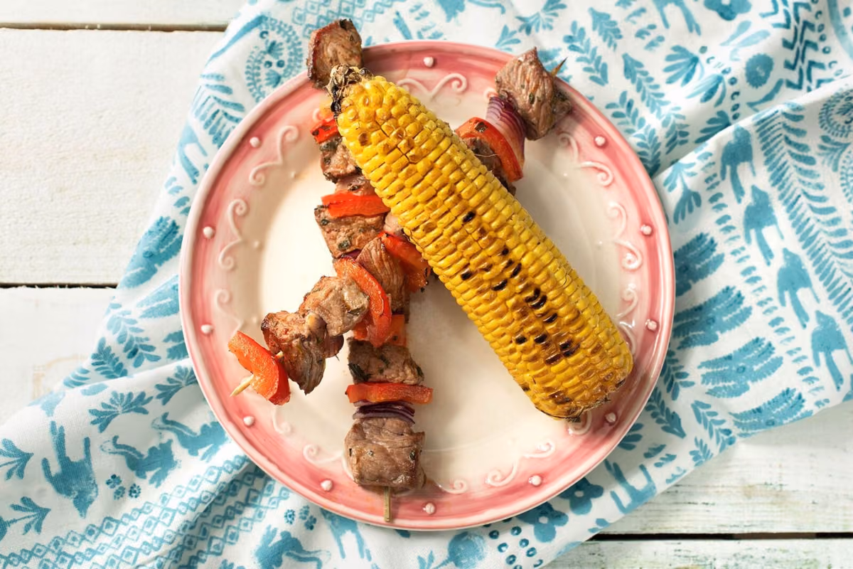 Beef Tenderloin Skewers: Charred Sweet Corn and Chipotle-Lime Butter