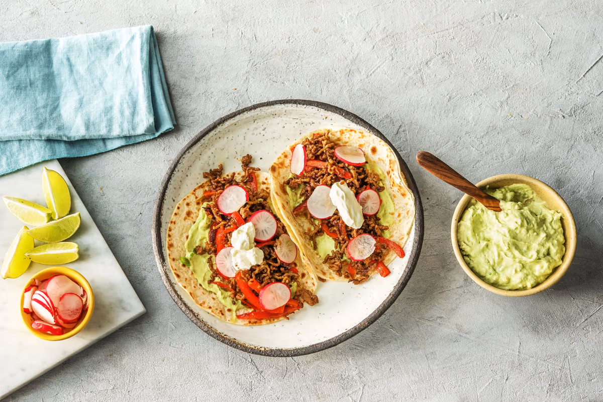 Ground Beef and Guacamole Tacos