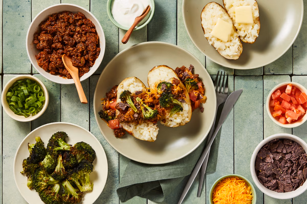 Loaded Beef Chili Baked Potato Bar