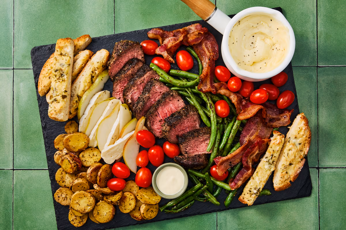Sirloin Steak & Cheddar Fondue Board