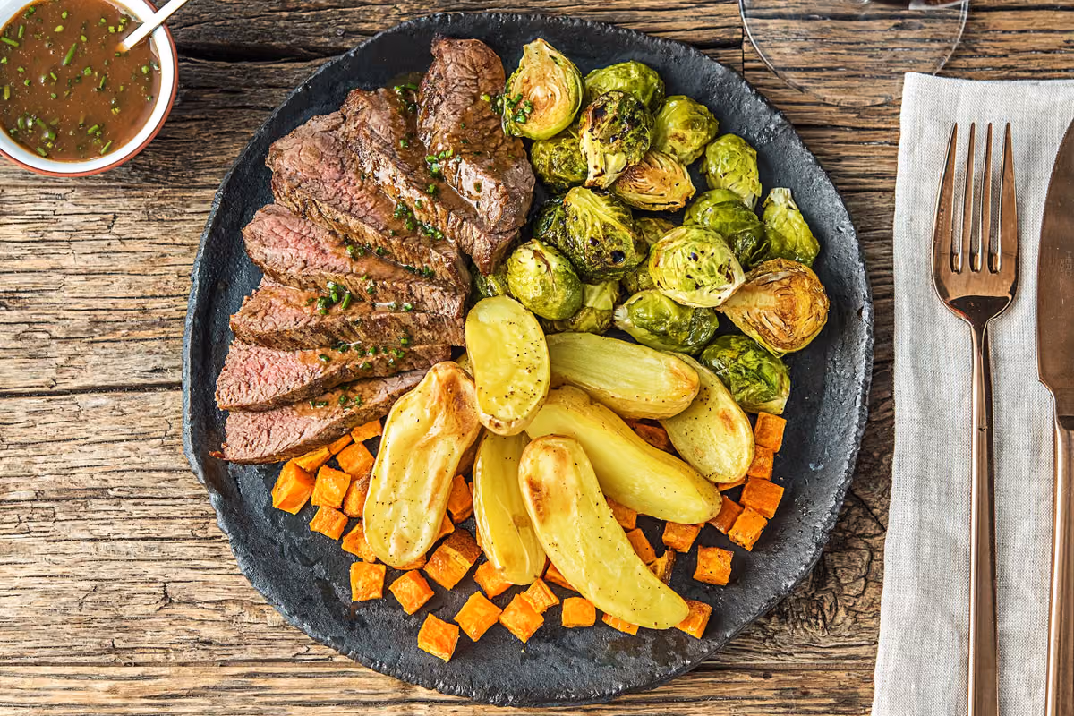 Spiced Skirt Steak: Balsamic Brussels Sprouts and Potatoes
