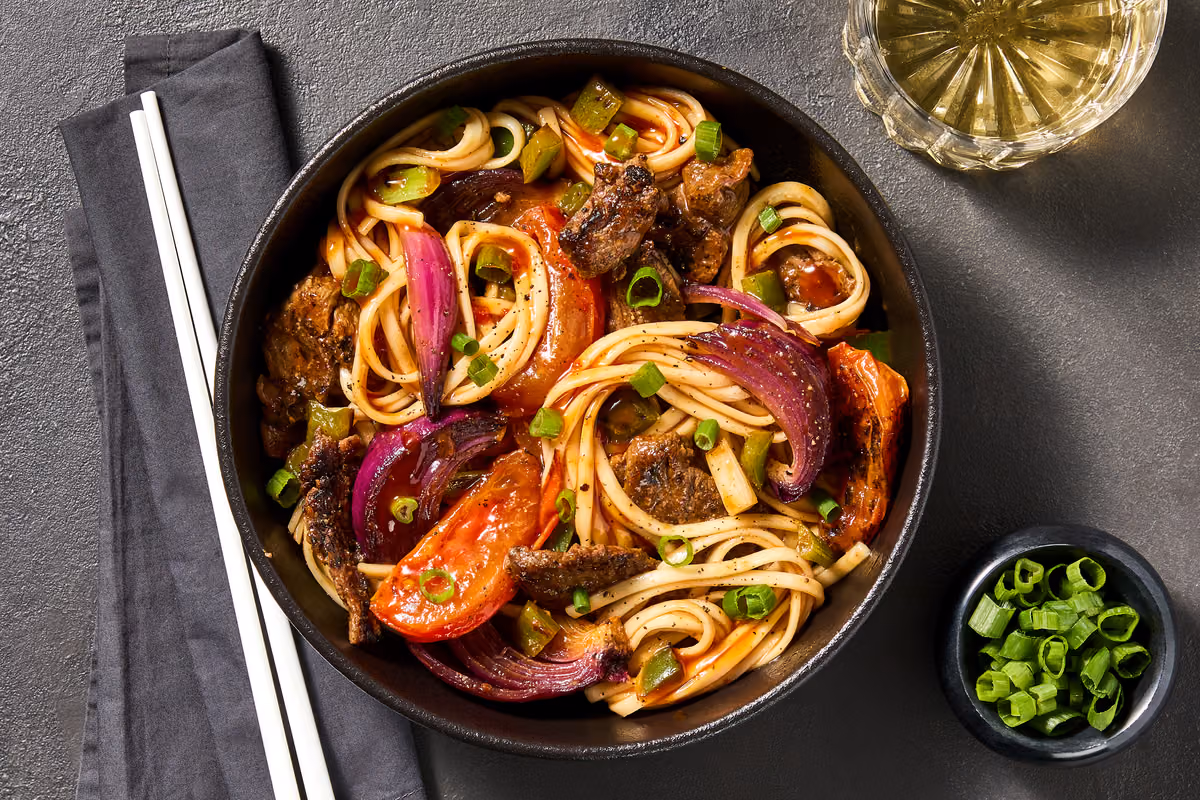 Tangy Grass-Fed Rib-Eye Steak Lo Mein