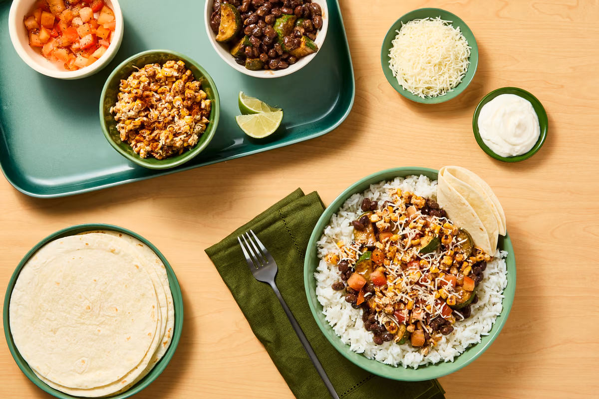 Black Bean & Zucchini Taco Bowl Bar