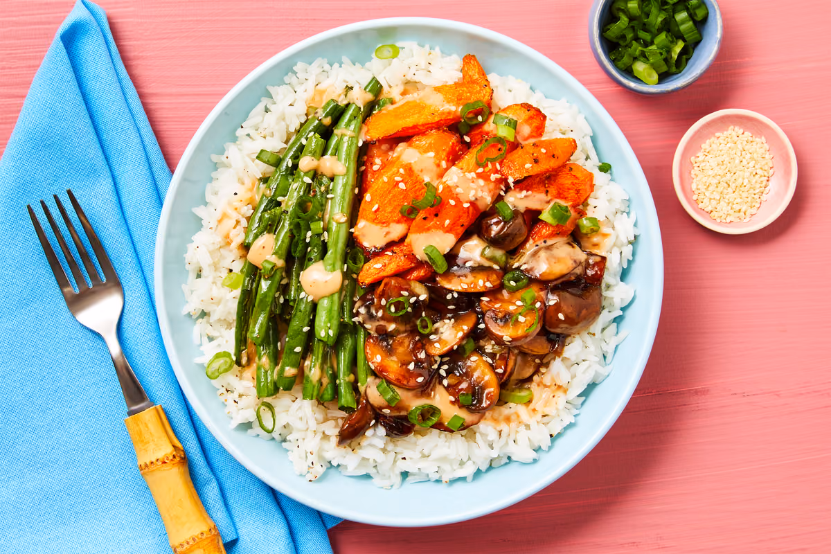 Firecracker Shrimp & Mushroom Rice Bowls