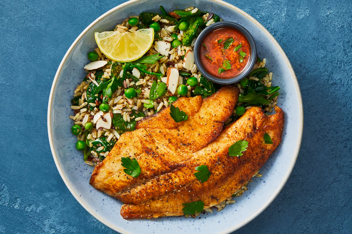 Pan-Seared Tilapia & Spinach Grain Bowls