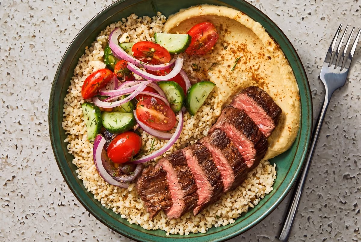 Sirloin Steak & Harissa Chickpea Bulgur Bowls