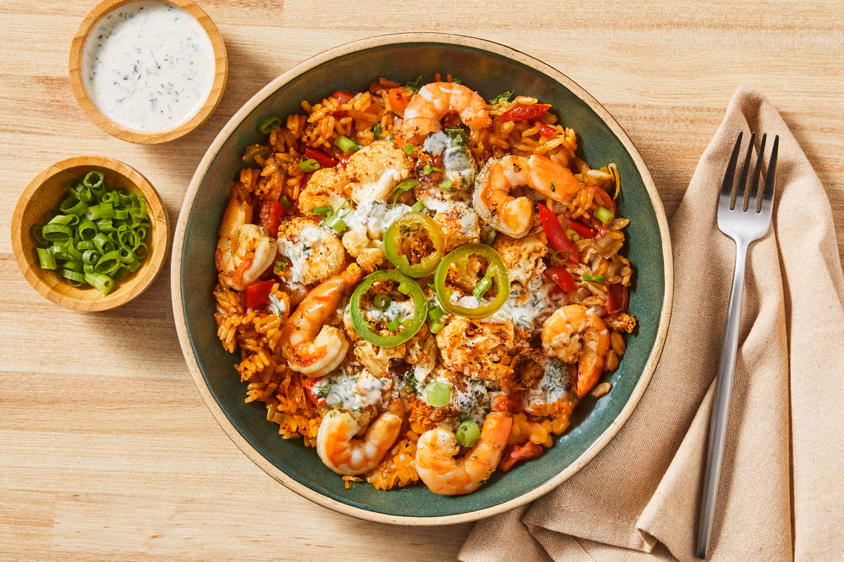 Spicy Peruvian Cauli & Shrimp Bowls
