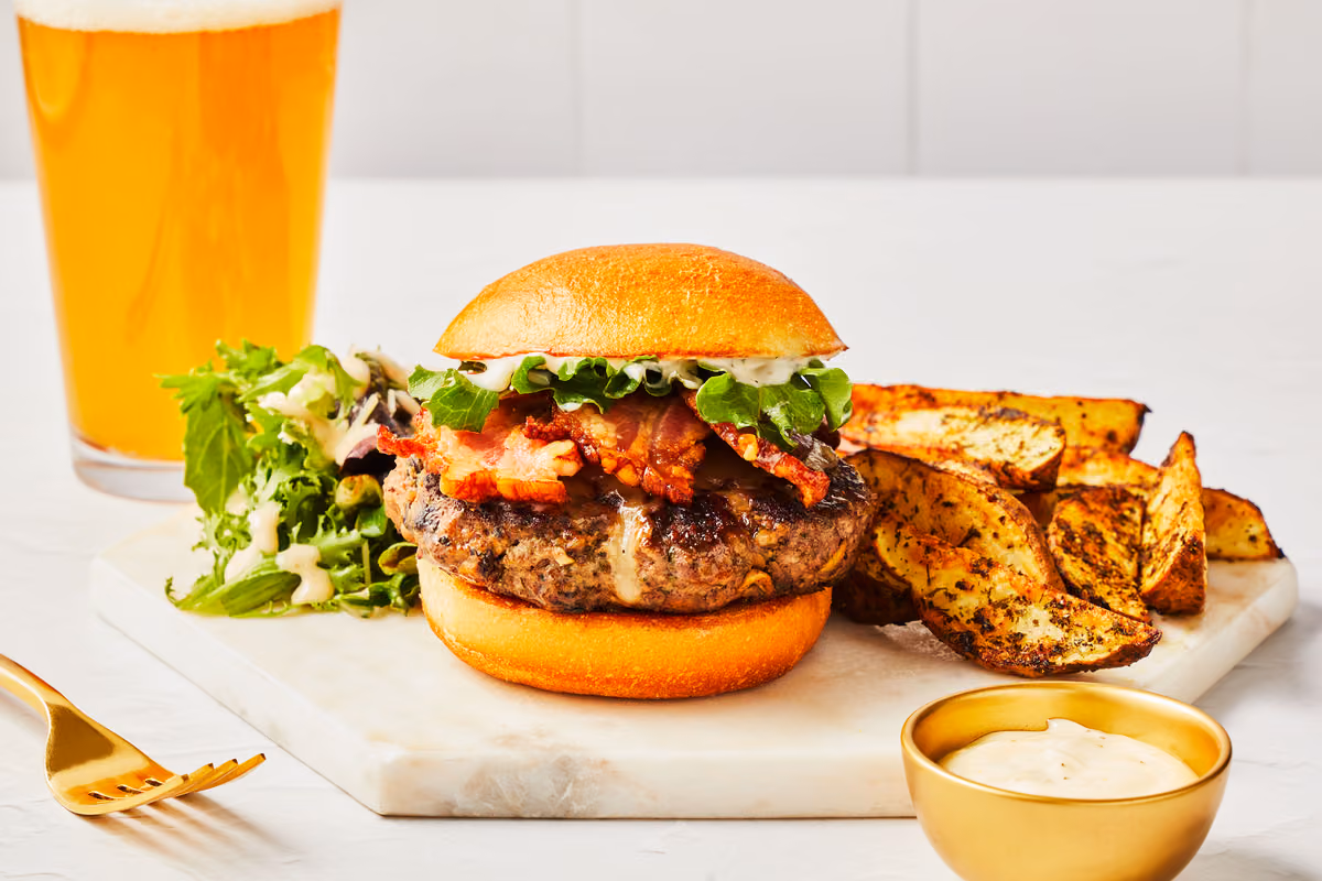 Beef & Mushroom Ranch Burgers with Bacon