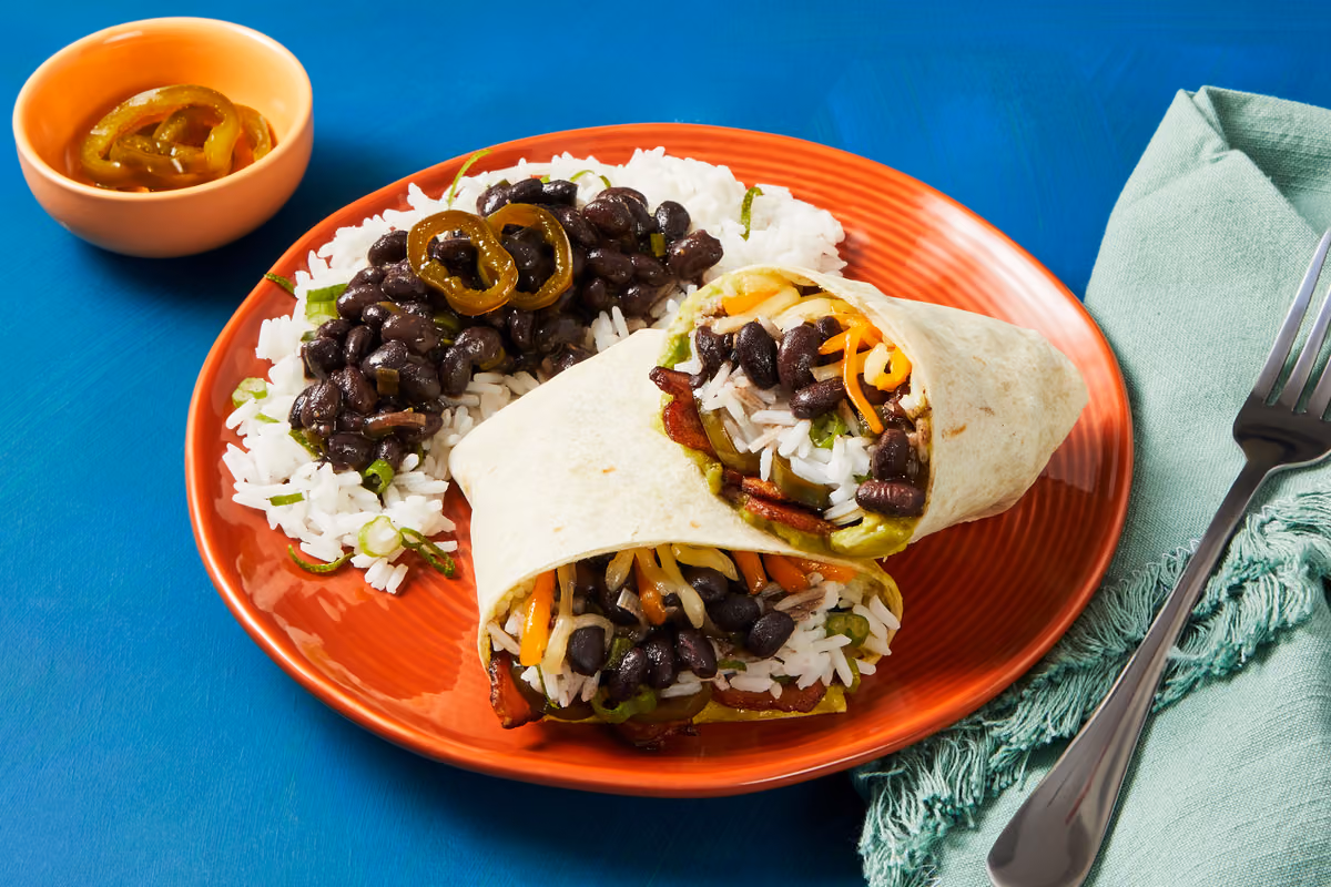 Cheesy Black Bean & Bacon Burritos