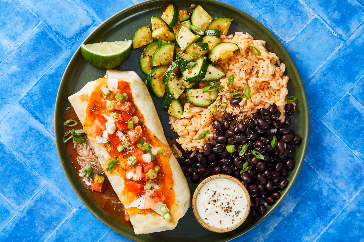 Smothered Vegan Rice & Bean Burritos