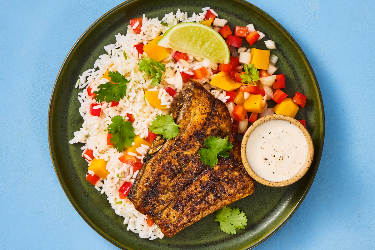 Cajun Barramundi and Mango Salsa Rice