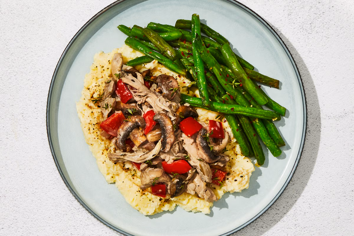 Creamy Garlic Chicken Thighs & Roasted Mushrooms