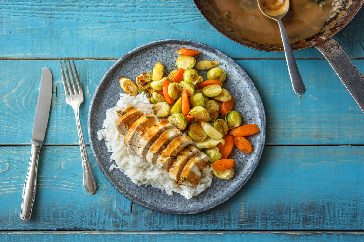 Oven Roasted Chicken: Winter Veggies and Lemon Thyme Sauce