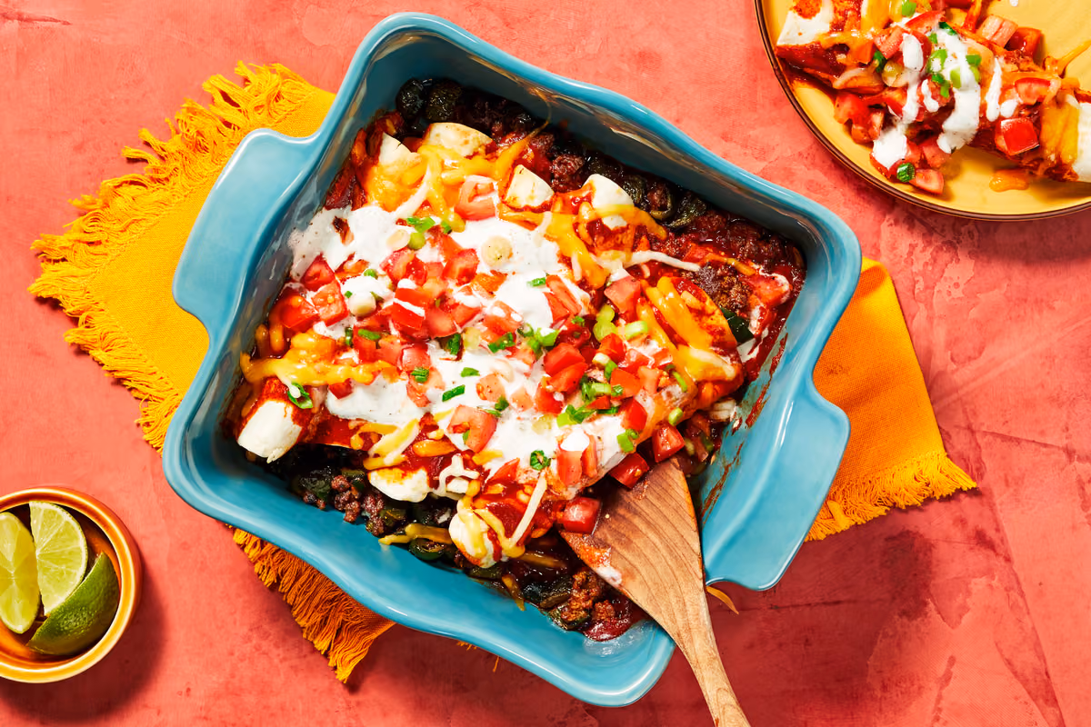 Tex-Mex Beef & Poblano Enchiladas