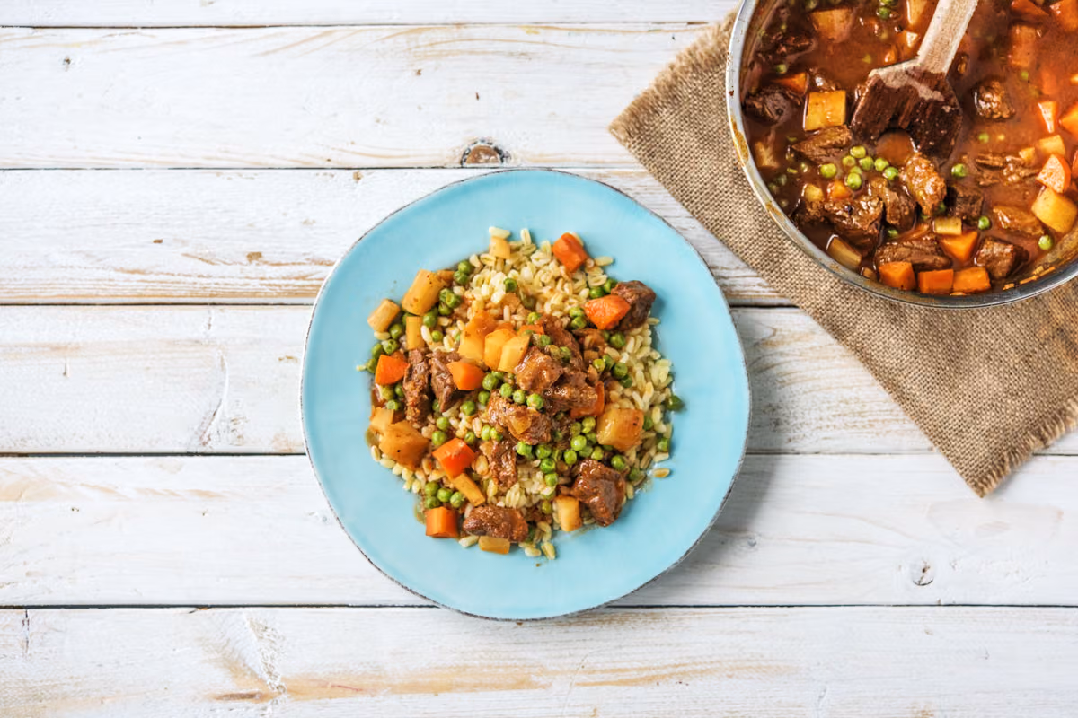 Hearty Beef Stew Over Barley