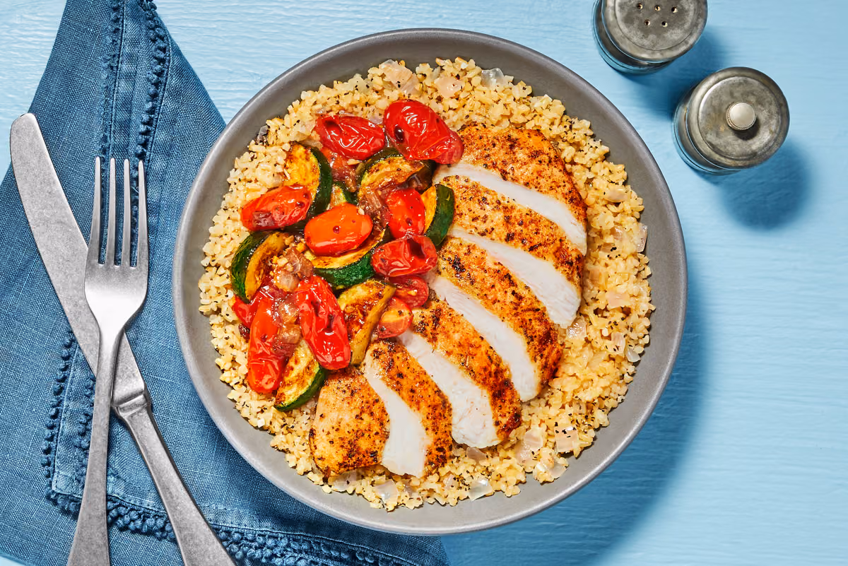 Tuscan Chicken over Bulgur Pilaf