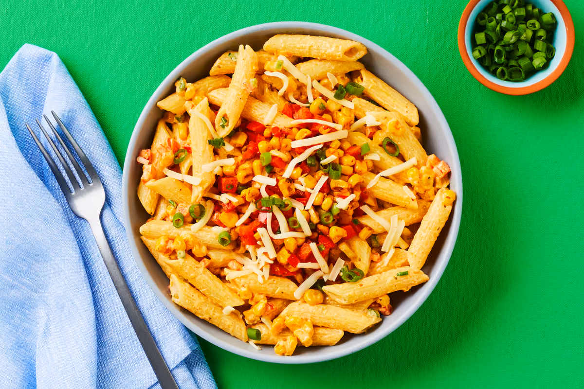 Mexican Street Corn & Shrimp Pasta