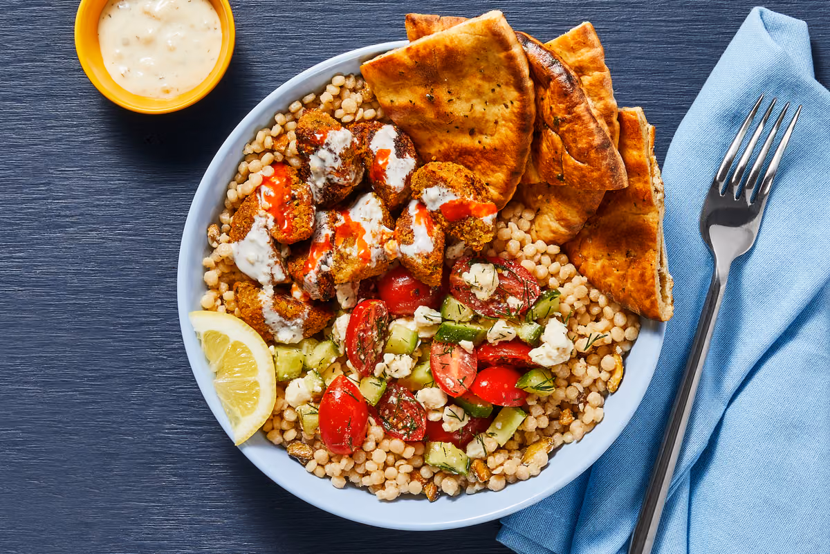 Crispy Falafel with Pistachio Couscous