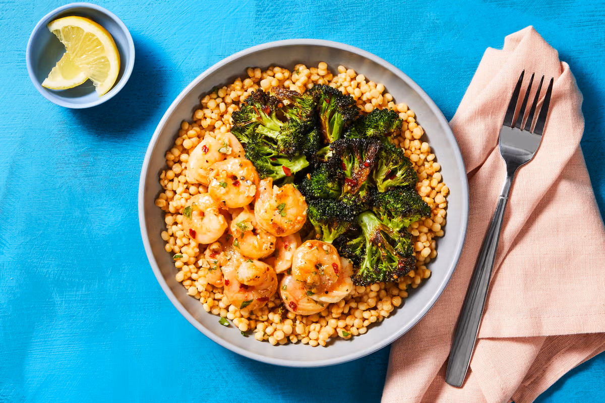 Garlicky Shrimp Couscous Bowls
