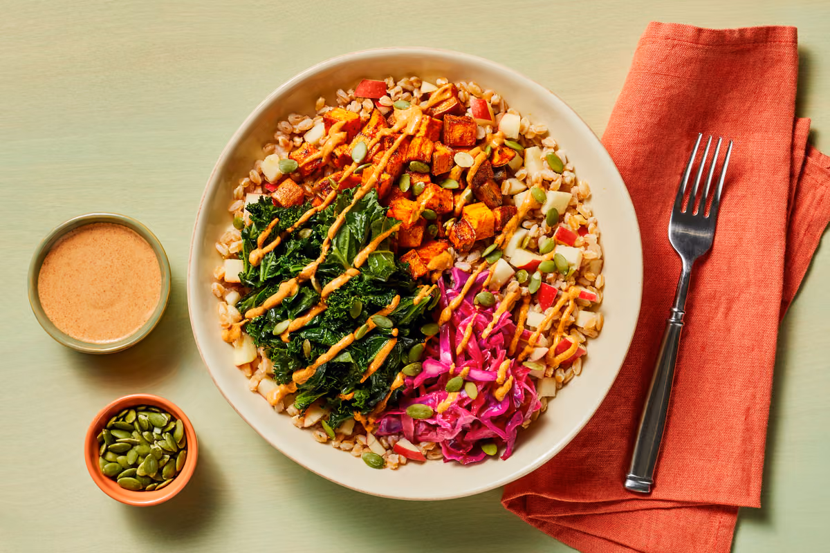 Farro, Kale & Sweet Potato Power Bowls