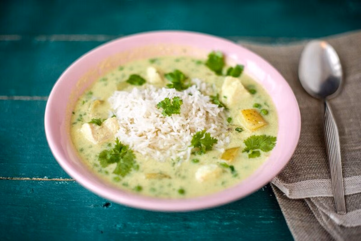 Creamy Coconut Fish Curry with Yukon Potatoes, Sweet Peas, and Cilantro