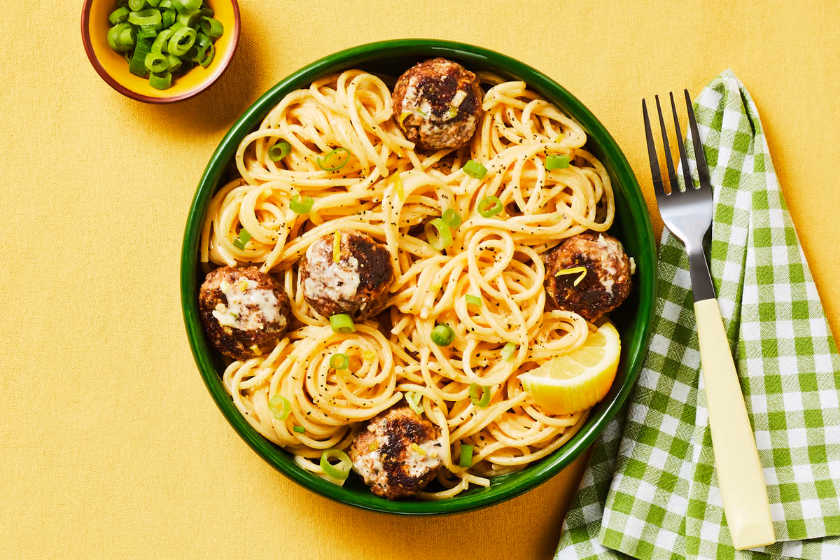 Creamy Tuscan Spaghetti & Meatballs