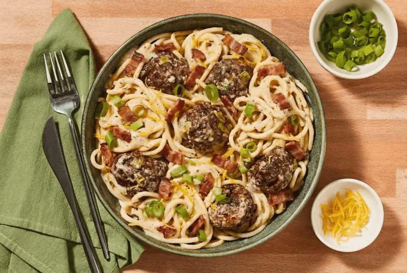 Tuscan Spaghetti & Meatballs with Bacon