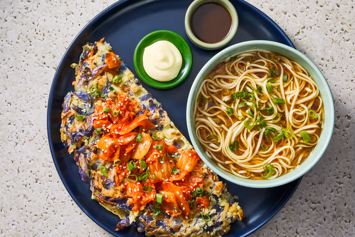 Crispy Cabbage Okonomiyaki & Miso Ramen Soup