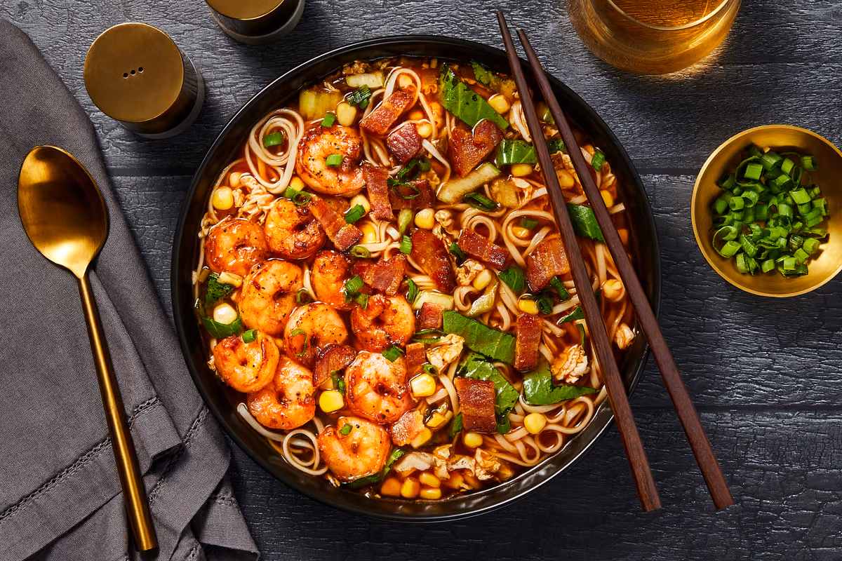 Miso-Sesame Shrimp & Bacon Ramen