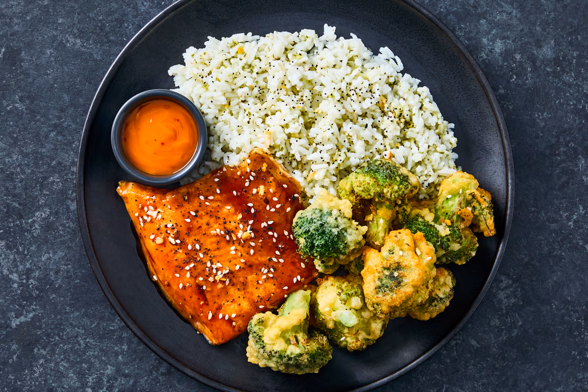 Ponzu-Glazed Trout & Broccoli Tempura
