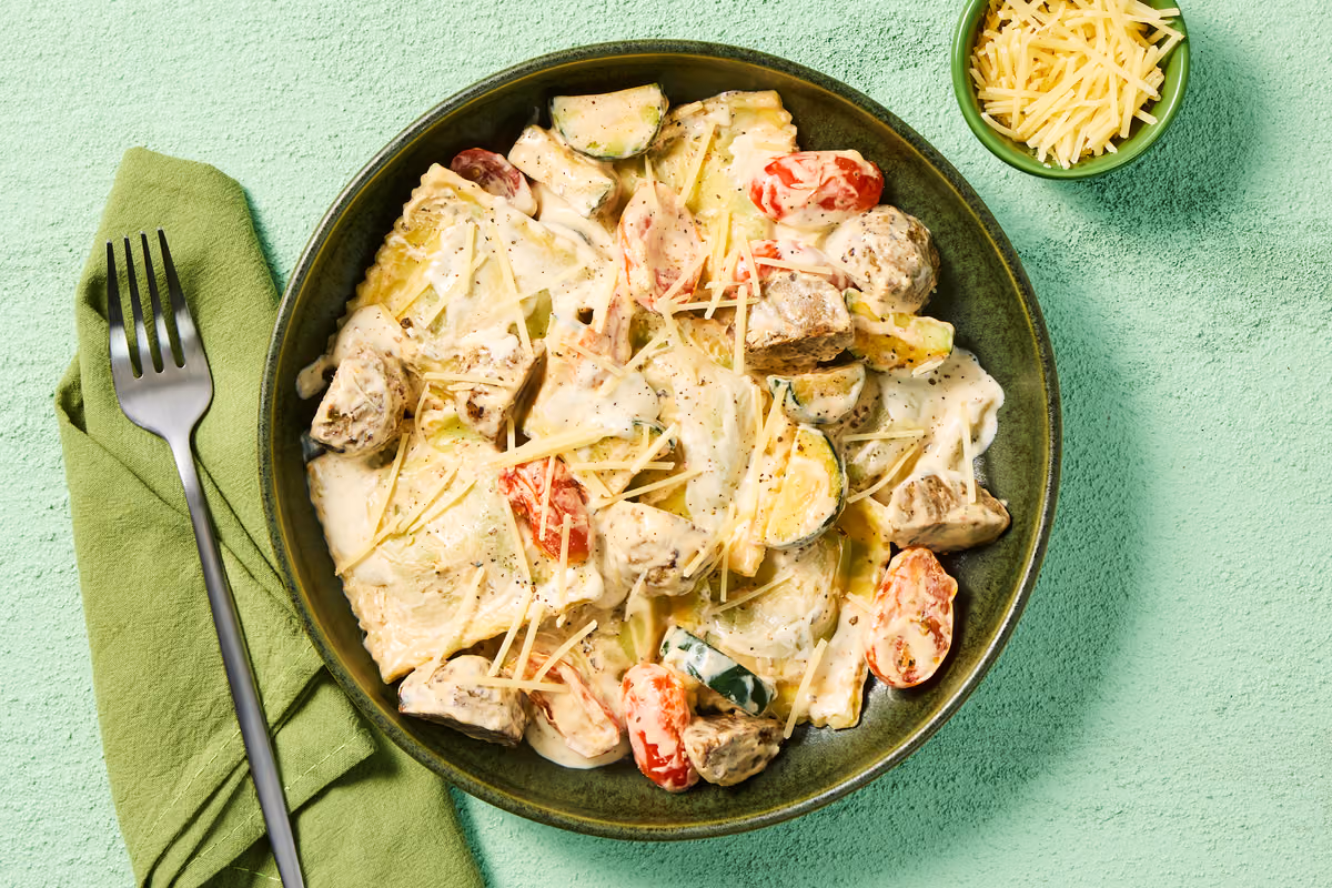 Creamy Spinach Ravioli with Meatballs