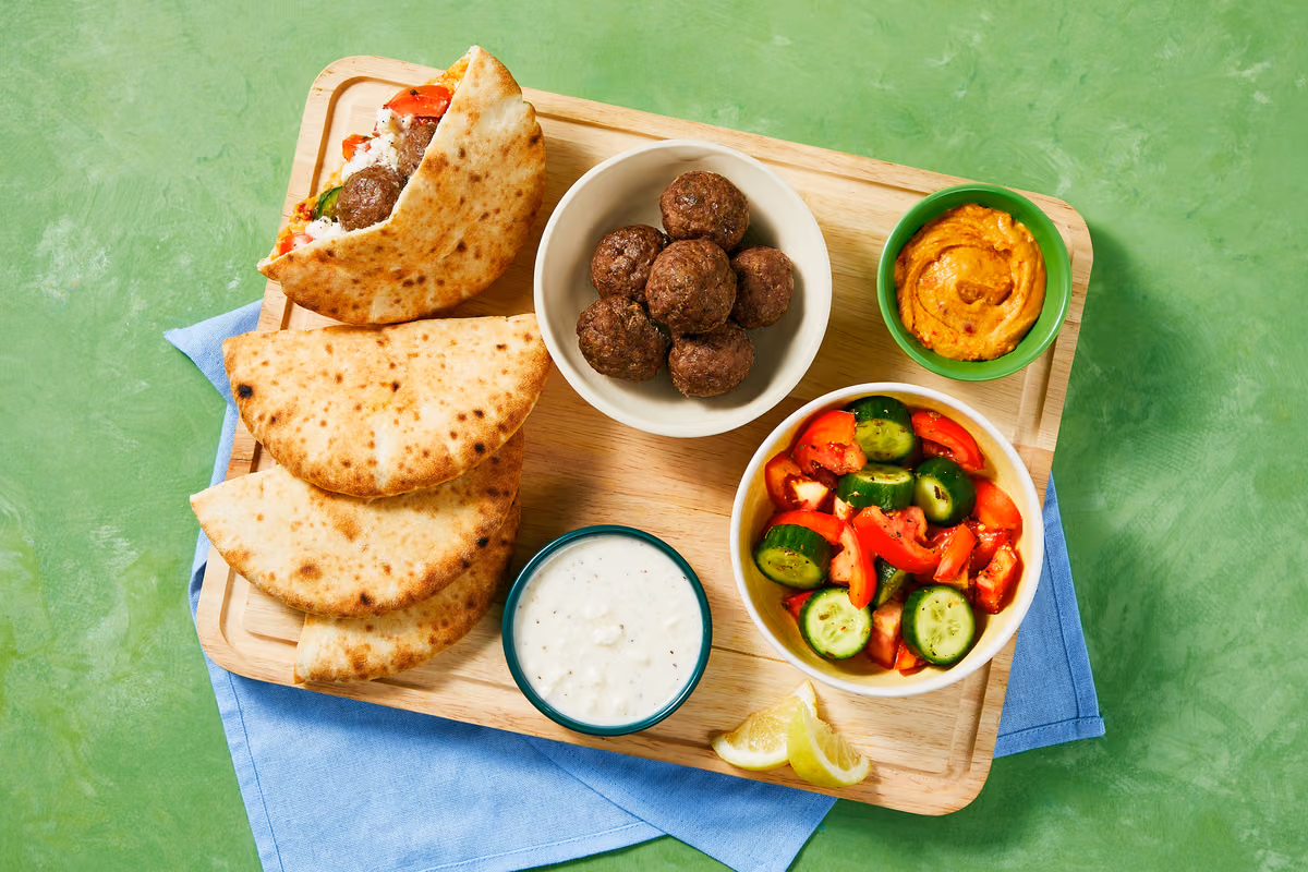Herby Organic Beef Meatball Pita Platter