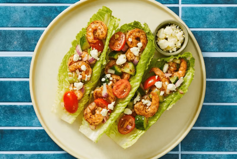 Shrimp & Greek Salad Lettuce Wraps