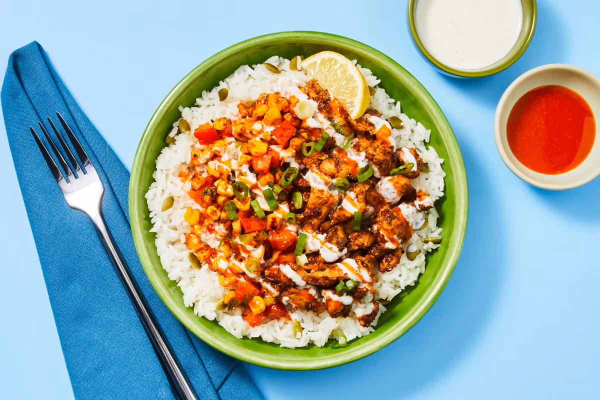 Chicken & Charred Corn Burrito Bowls