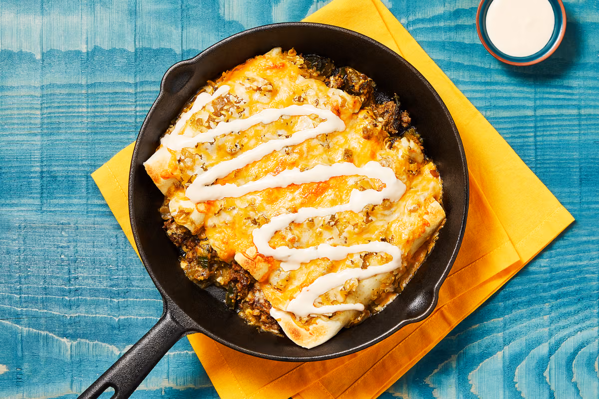 One-Pan Beef Enchiladas Verdes