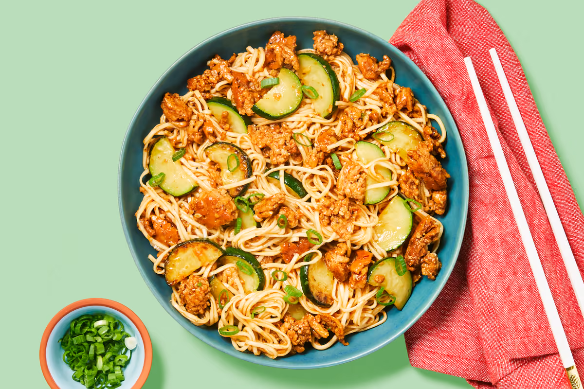 Gingery Pork Ramen Stir-Fry: Zucchini & Scallions