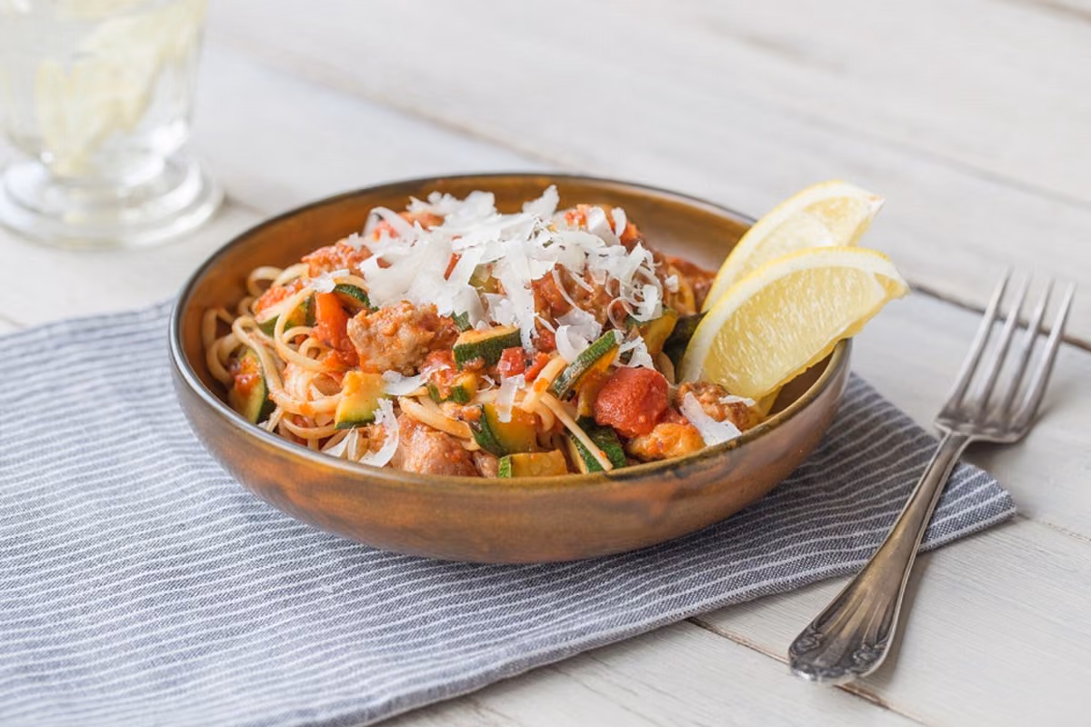 Tuscan Sausage Linguine: Zucchini and Parmesan