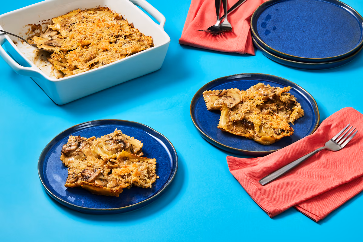 Creamy Mushroom Ravioli Gratin Bake