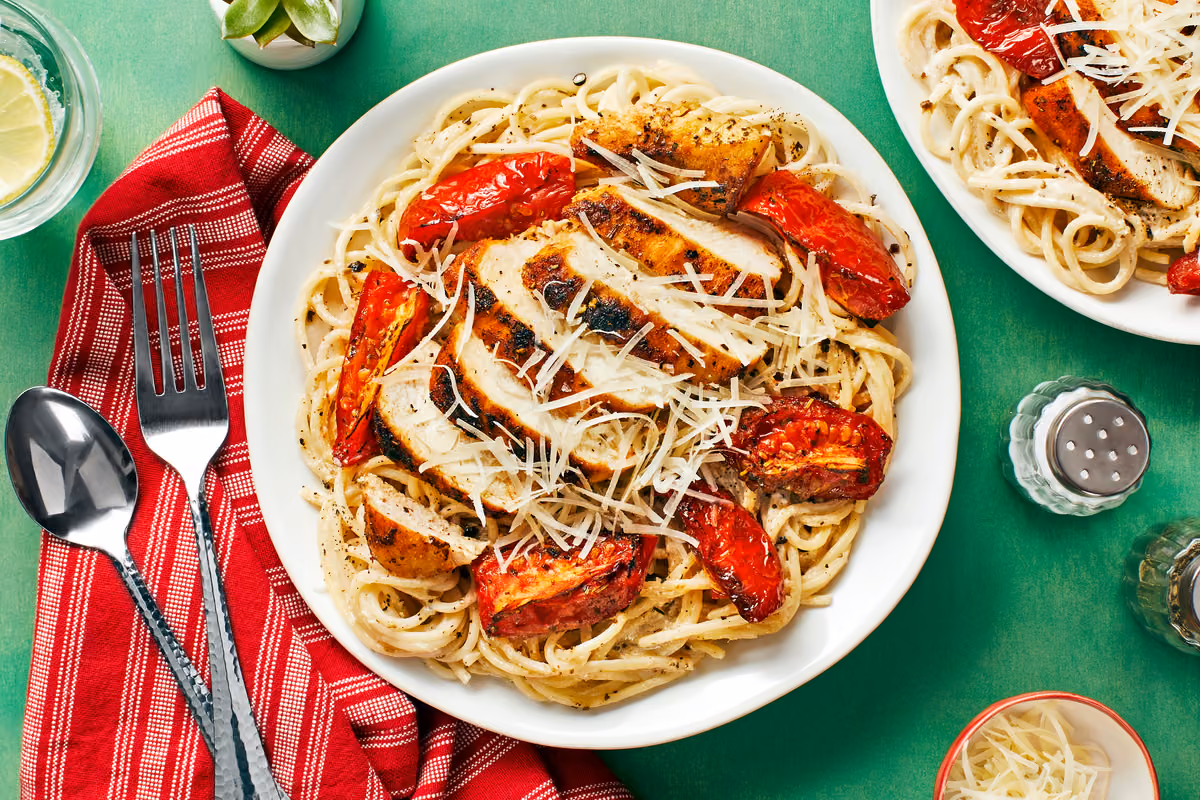 Chicken Over Garlic Parmesan Spaghetti