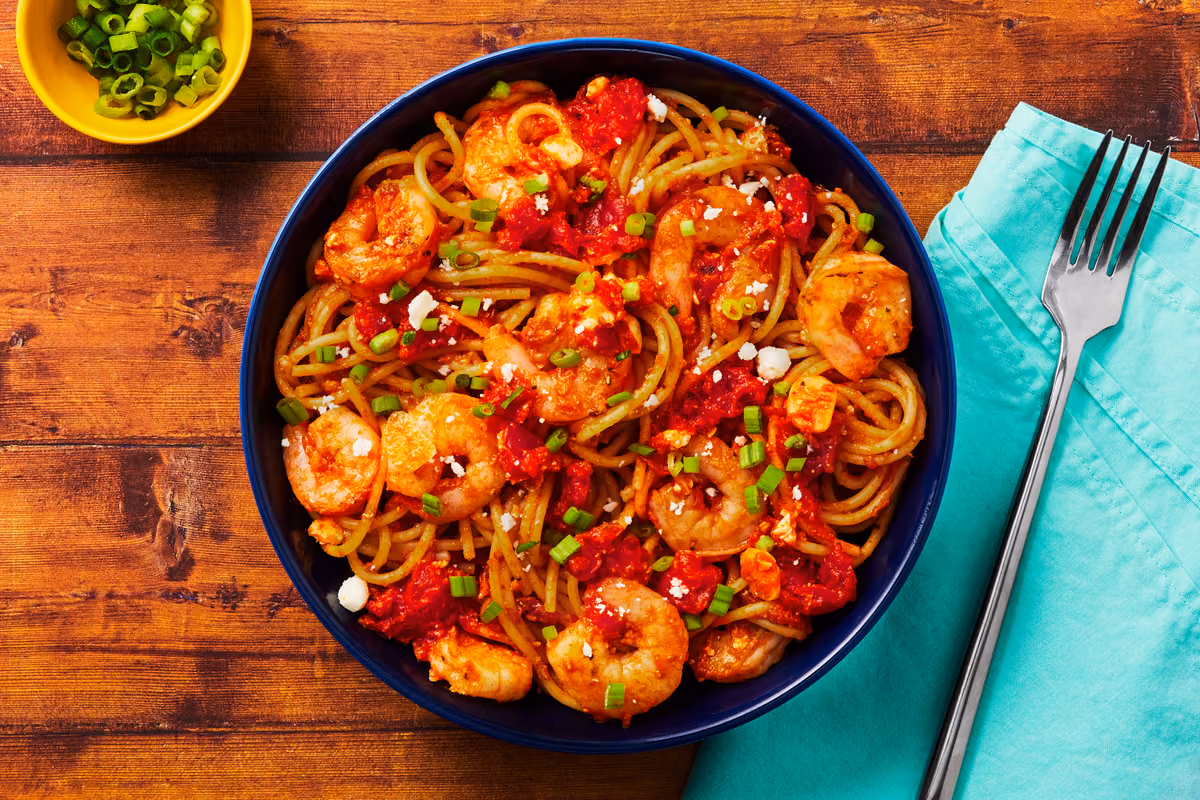 Spicy Tomato-Feta Shrimp Spaghetti